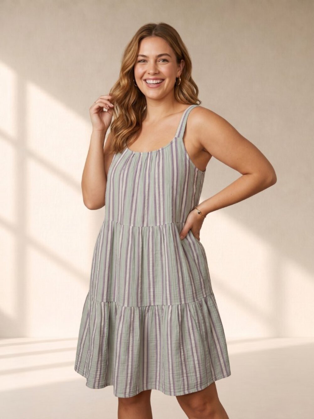 Marine Layer Leila Double Cloth Striped Tiered Sundress Size Large Pockets
